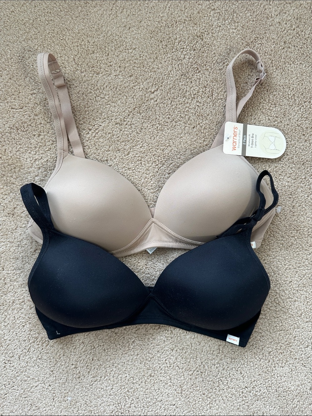 Warner's Nude and Black T-shirt Bras  - Double Pack, NWT 36C